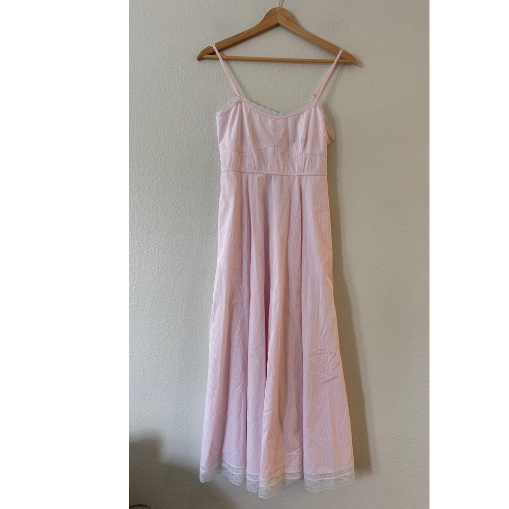 LoveShackFancy Pink Stripe Lace Trim Maxi Dress XXS Pastel Cottagecore Good